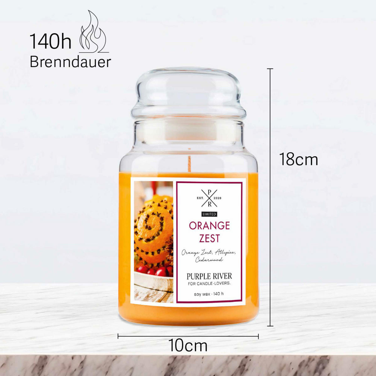 DUFTKERZE Purple River - Orange, Naturmaterialien/Glas (18cm)