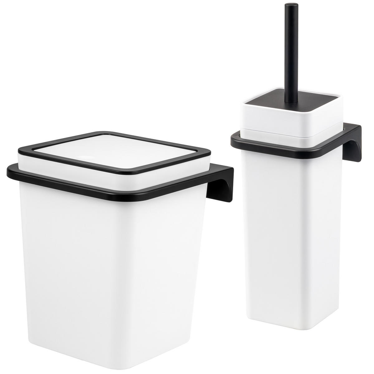 WC-GARNITUR 2-TLG. Bürste u. Eimer SAVONA Softtouch inkl. Wandhalterung, eckig - weiß - Weiß, Kunststoff (18/25/21cm) - bremermann