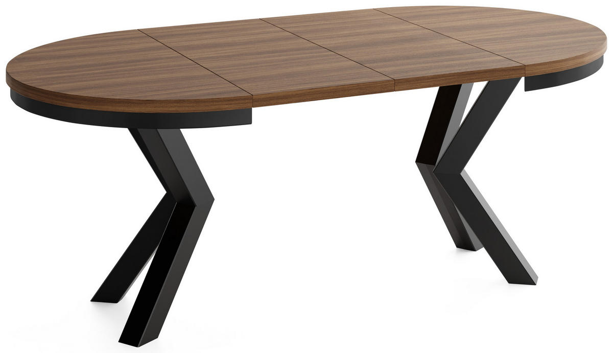 ESSTISCH Clara runder ausziehbarer, Nussbaum Braun 120-200/120/76 cm - Walnussfarben/Schwarz, Holzwerkstoff/Metall (120/200/76cm) - WFL GROUP