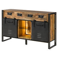 SIDEBOARD Mango / Altholz 150x45x90 natur / grau lackiert / Metall grau BLACKBURN LUX #410 - Braun, Holz (150/90/45cm) - Massivmoebel24