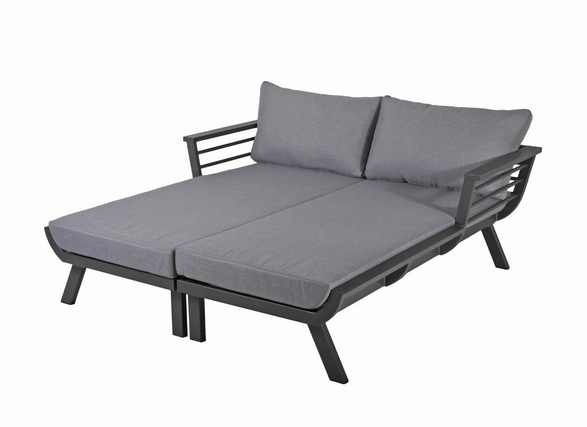 DOPPEL-SONNENLIEGE Mara Grau Aluminium Doppelliege Gartenliege - Grau, Metall (170/62/175cm) - DELUKE