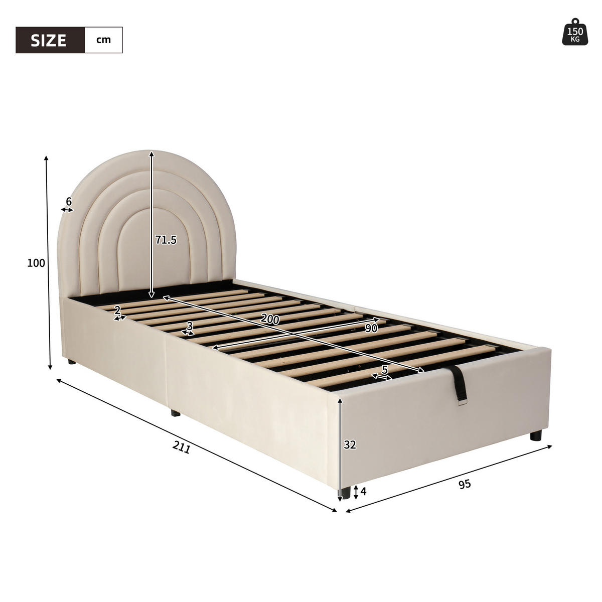 POLSTERBETT 90x200 Samt Lattenrost Kopfteil Beige - Beige, Holzwerkstoff - FLIEKS