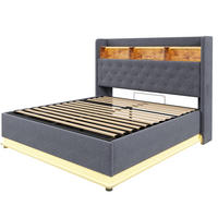 POLSTERBETT mit LED-Beleuchtung 160/200 cm mit Bettkasten und USB-Anschluss - Grau, Textil (160/200cm) - BEAOK
