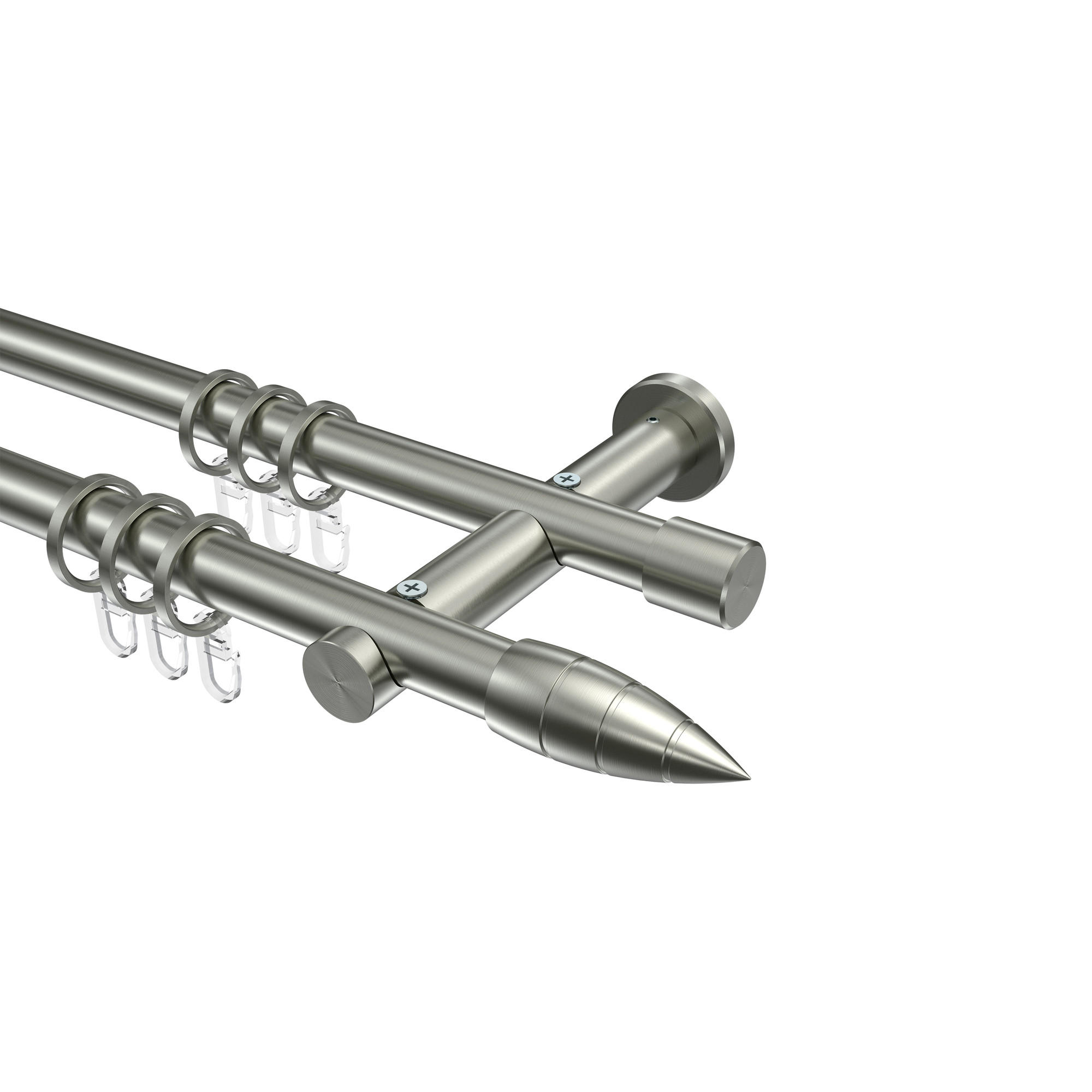 GARDINENSTANGEN-SET Platon Samanto 520 cm (geteilt in 4 x 130 cm), 2-läufig, 20 mm Ø Edelstahl-Optik - Edelstahlfarben, Metall (520cm) - INTERDECO