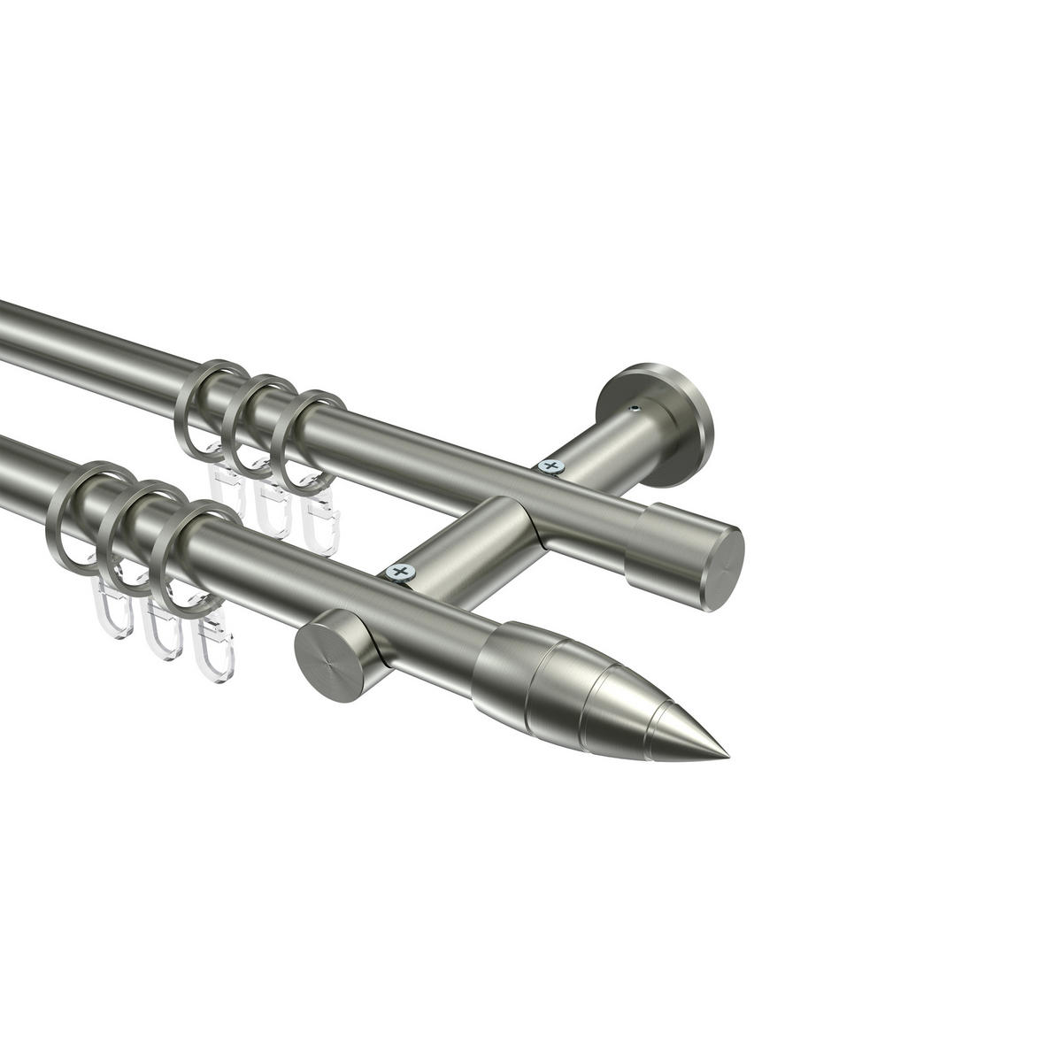 GARDINENSTANGEN-SET Platon Samanto 480 cm (geteilt in 3 x 160 cm), 2-läufig, 20 mm Ø Edelstahl-Optik - Edelstahlfarben, Metall (480cm) - INTERDECO