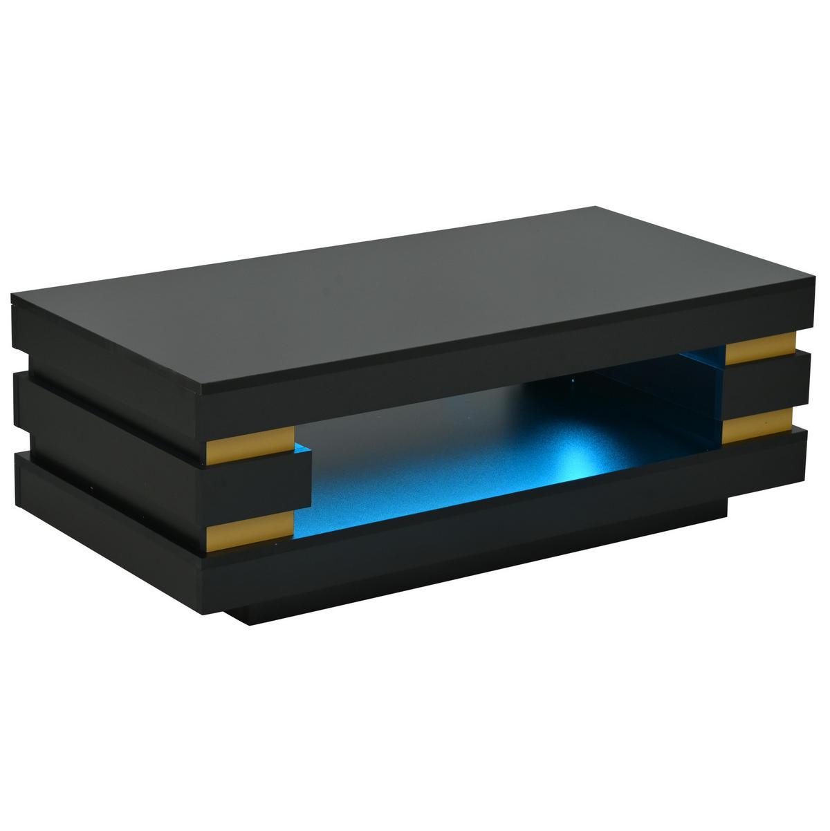 COUCHTISCH 100/50/35 cm mit LED-Beleuchtung, offenem Stauraum und Hochglanzoberfläche aus Spanplatte, Schwarz/Goldfarben - Schwarz, Holzwerkstoff (100/50/35cm) - Redom