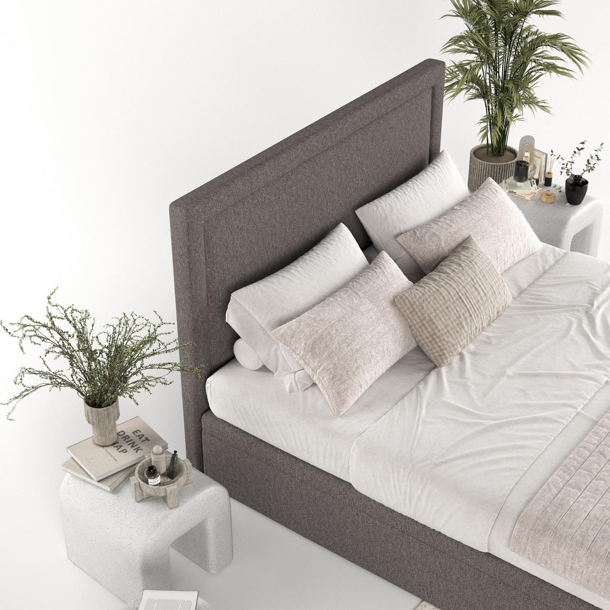 POLSTERBETT Salma mit Stauraum 140/200 cm Braun im Megan Stoff - Schwarz/Braun, Holz/Holzwerkstoff (140/200cm) - AltaBeds