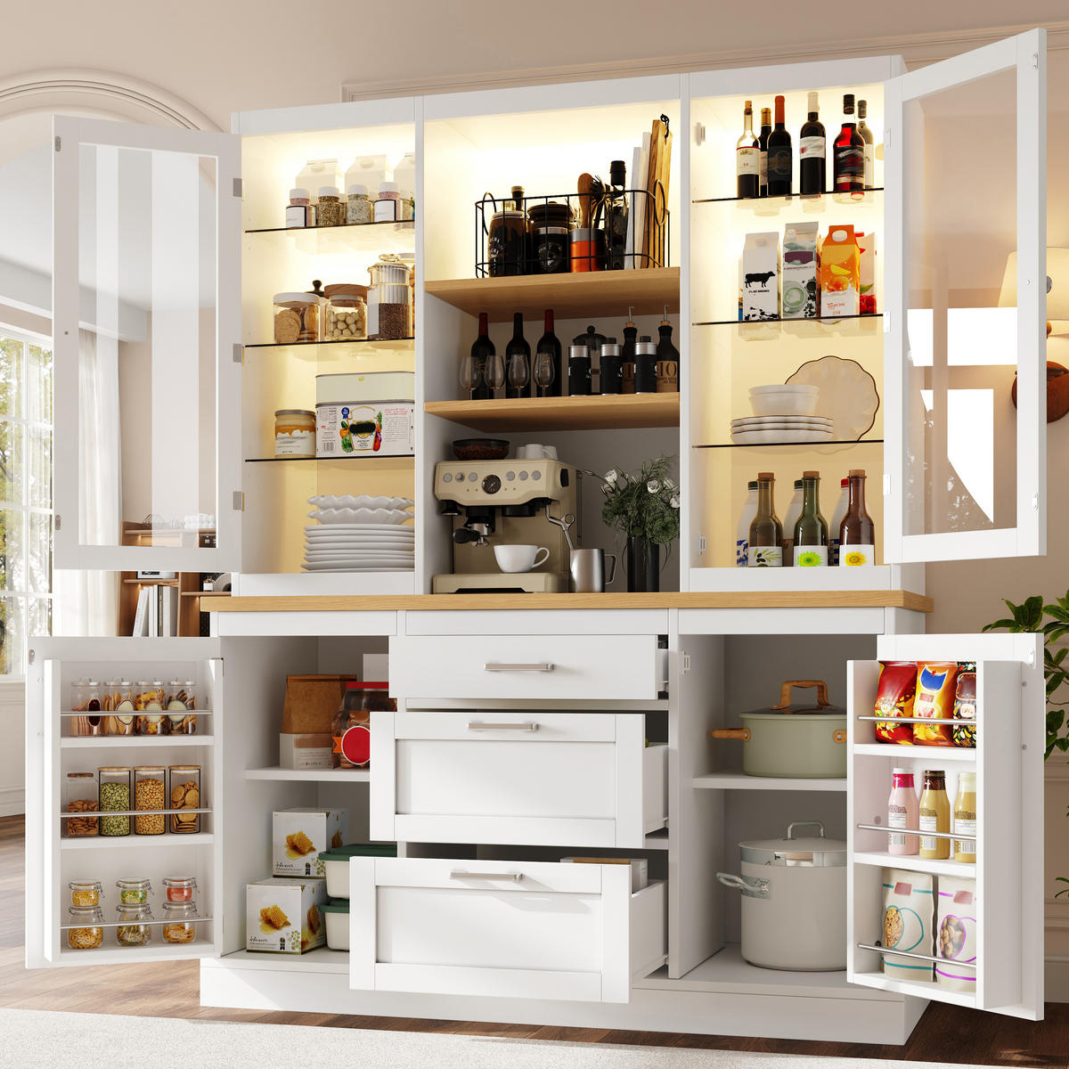 KÜCHENSCHRANK LED App 185x140x40Cm Arbeitsplatte - Weiß, Holzwerkstoff (140/185/40cm) - FLIEKS