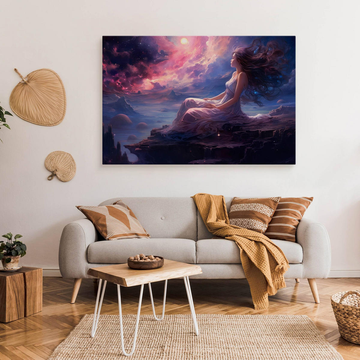 LEINWANDBILD Märchenland Frau Abstraktion 90cm x 60cm - Blau/Violett, Textil (90/60cm) - Muralo