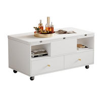 COUCHTISCH aus MDF 100x50x47,5 cm Weiß höhenverstellbar, klappbar mit 4 Schubladen und Rollen - Weiß, Holzwerkstoff (100/50/47.5cm) - Modfu