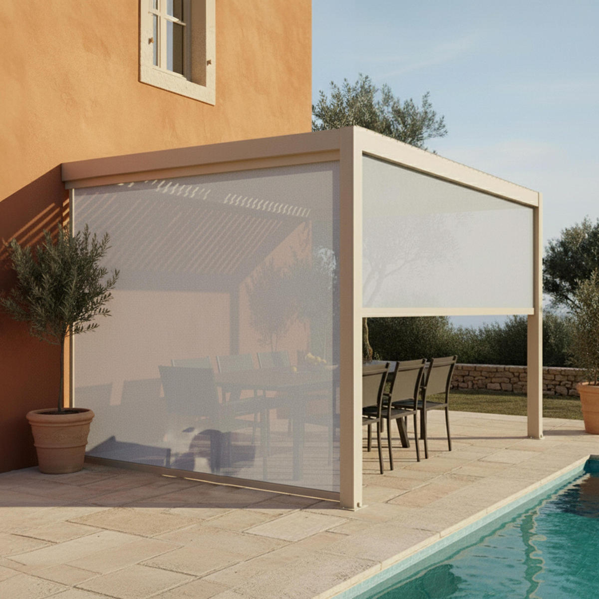 PERGOLA 3x4 m mit 2 Markisen, Cremefarbe - Beige, Metall (281/257/403cm) - Oviala