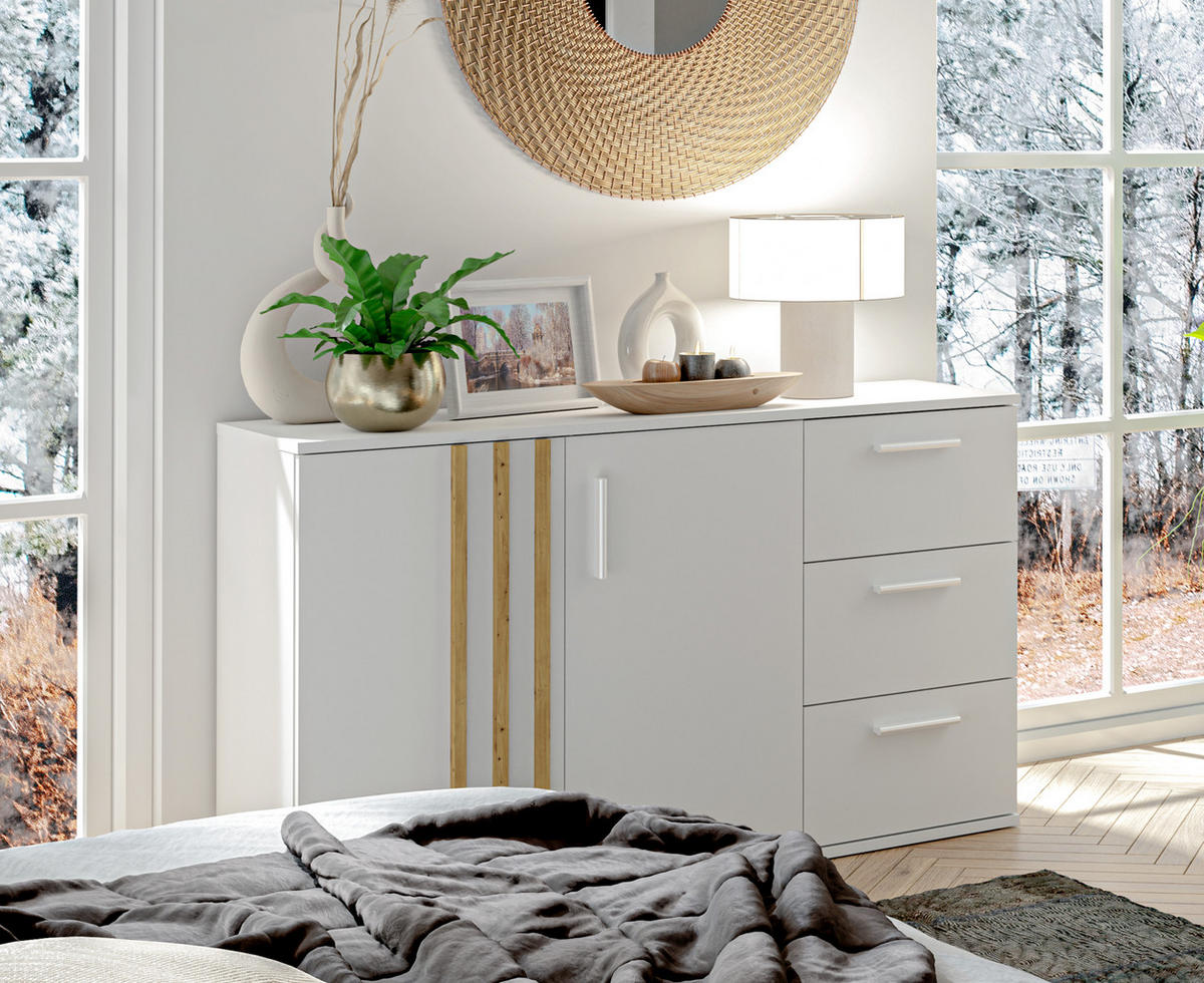 SIDEBOARD Turell 2D3SZ Weiß 120/73/35 cm – Kommode mit Schubladen - Weiß, Holzwerkstoff/Kunststoff (120/73/35cm) - AX Living