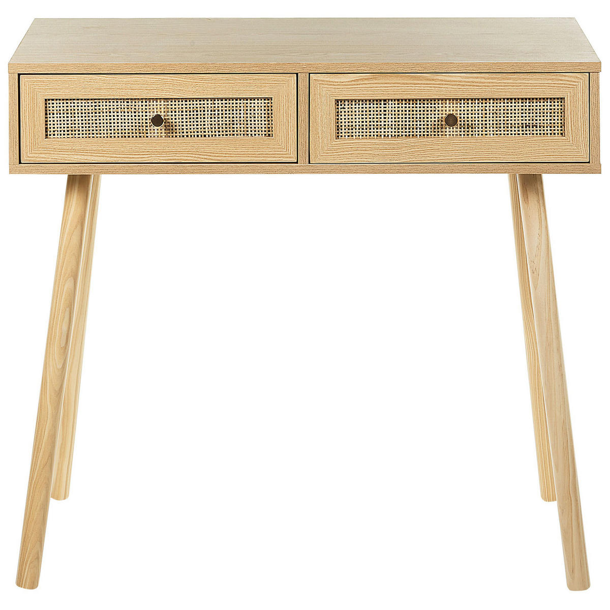 KONSOLENTISCH Rattan hellbraun 2 Schubladen Odell - Hellbraun, Holzwerkstoff (40/88/79cm) - Beliani