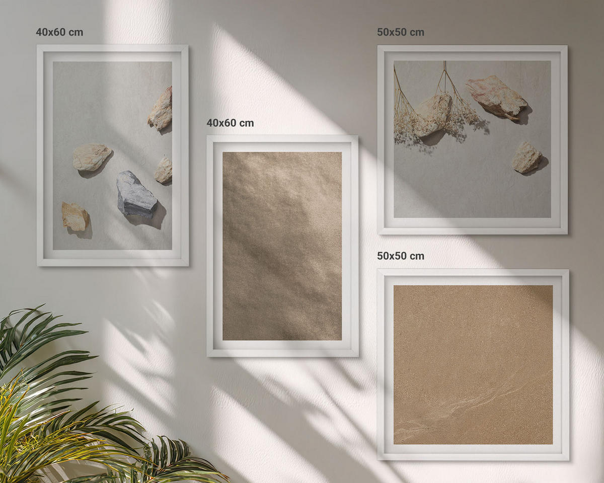 BILDER SET 4er Set - 50x50 cm & 40x60 cm Weißer Rahmen - Strandsteine natürliche Strukturen - Weiß, Kunststoff (50/50cm) - TULUP