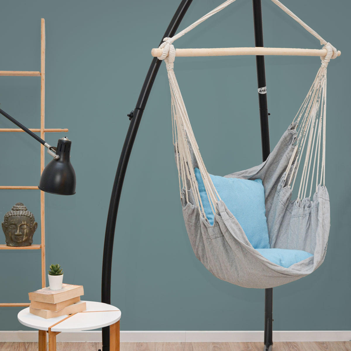 HÄNGESESSEL inkl. Gestell, bis 120kg, 216cm, Grau - Grau, Textil (110/215/110cm) - Amanka