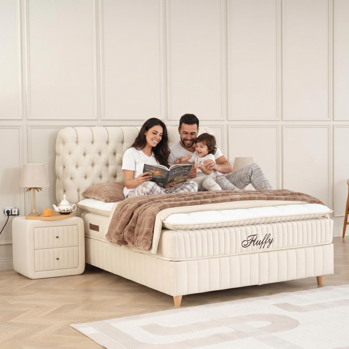 BOXBETT Fluffy Set Beige Boxspringbett 140x200 mit Matratze inkl. Lieferung - Beige, Holz (140/200cm) - Gowoll
