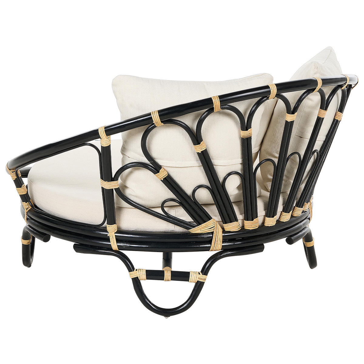 SONNENINSEL Rattan schwarz Auflagen beige ROSSANO - Beige/Schwarz, Naturmaterialen (112/71/110cm) - Beliani