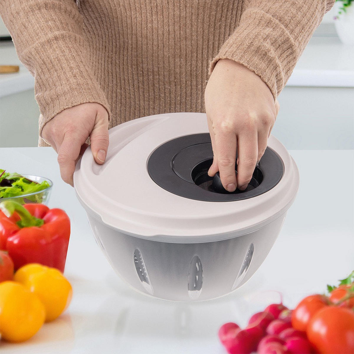 SALATSCHLEUDER ELA Grau Weiß 4,5 l - Transparent, Kunststoff (25.5/14.5cm) - Orion 