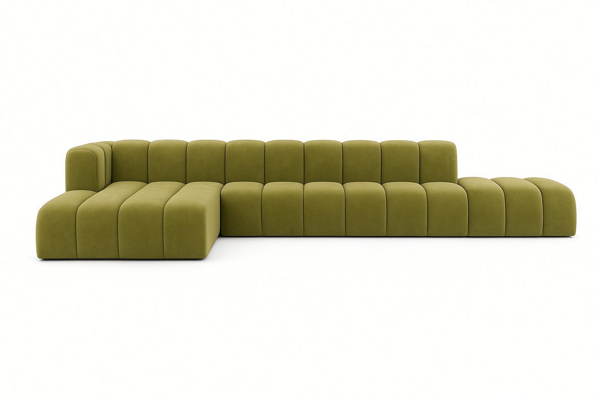 ECKSOFA Mit Hocker GRAND L, Stoff Salvador, Olive, Links - Olivgrün, Holz (386/179cm) - Kaiser Möbel