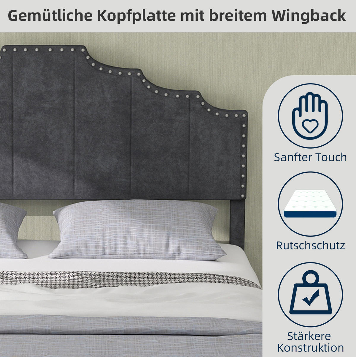 POLSTERBETT 160/200 cm grau aus Stoff und Metall mit Stauraum - Grau, Textil (160/200cm) - OKWISH