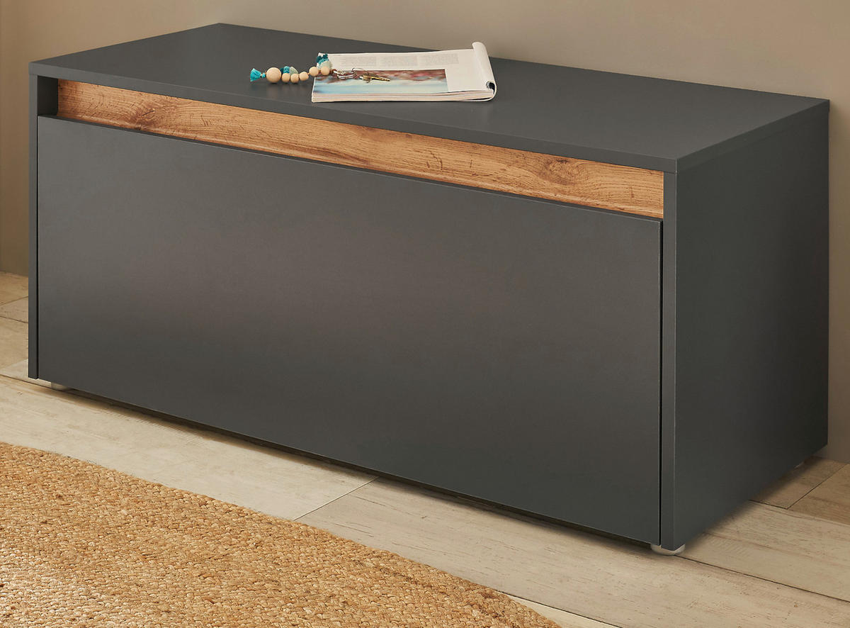 GARDEROBENBANK grau matt, Eiche Wotan 100 cm, Schuhbank mit Stauraum - Silberfarben/Eiche Wotan, Holzwerkstoff/Kunststoff (100/45/40cm) - Furn.Design