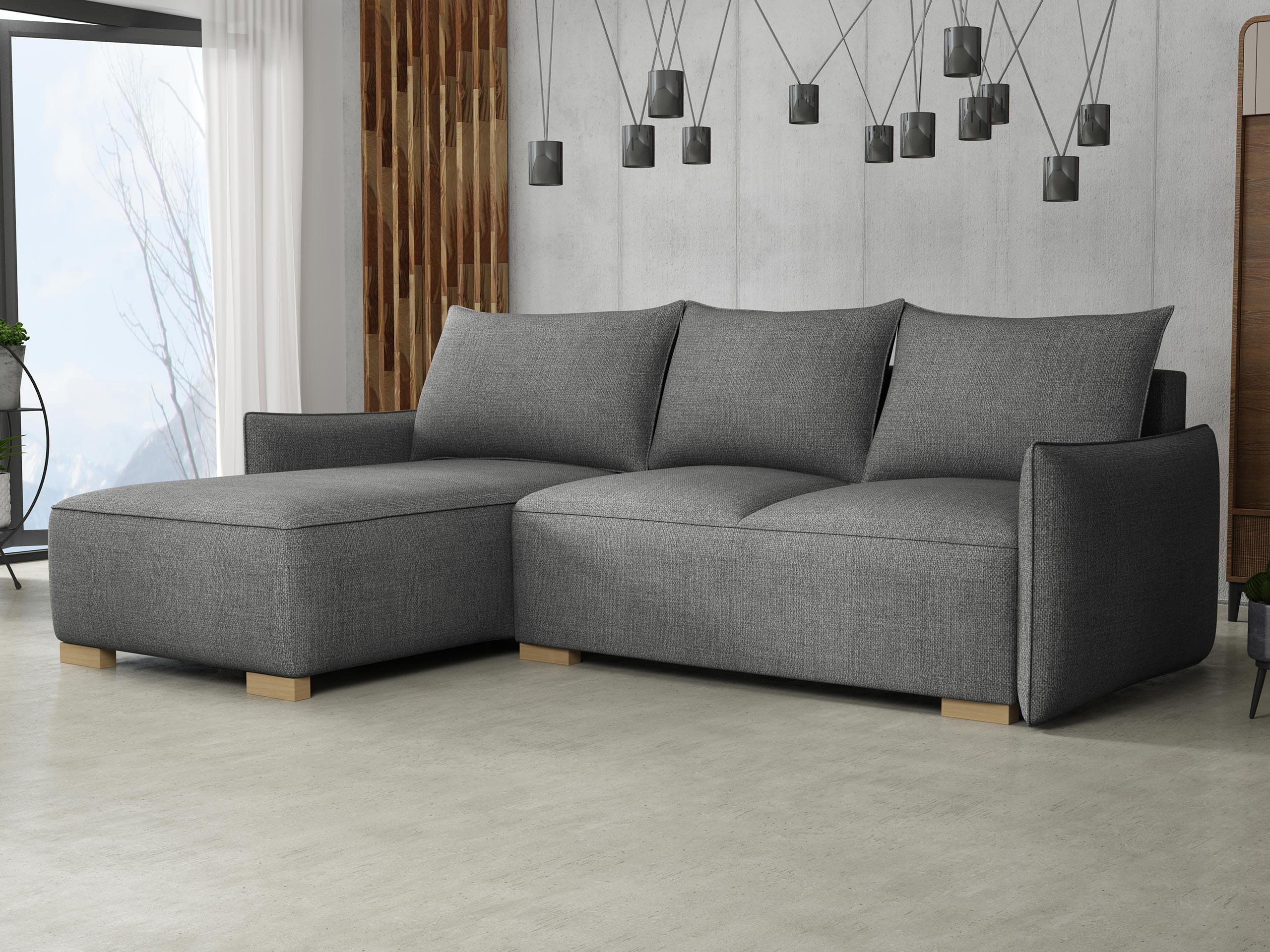 ECKSCHLAFSOFA Focus L - Naturfarben/Grau, Holz/Textil (240/155cm) - MIRJAN24