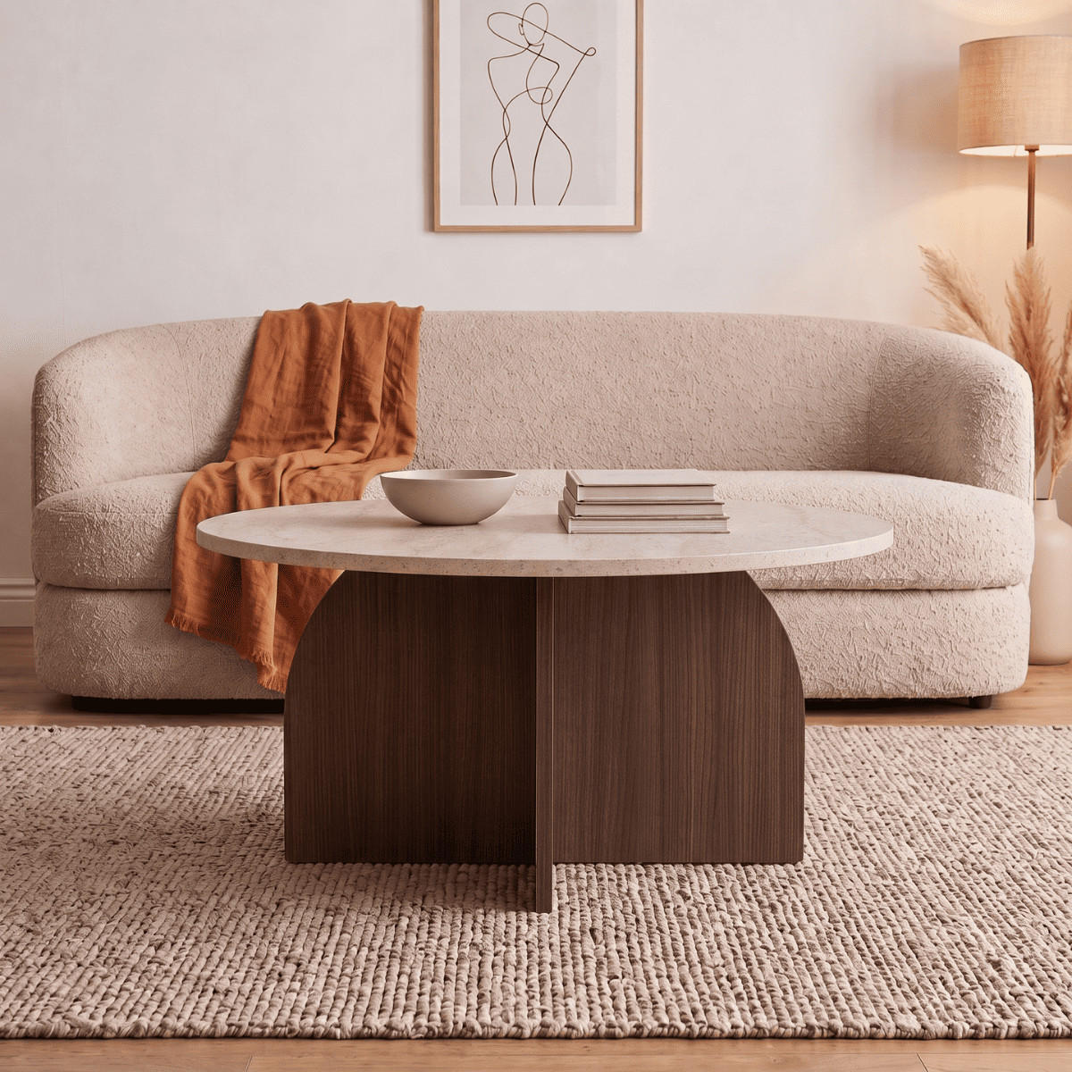 BEISTELLTISCH mit rundem Tischplatte 80/40/80 cm - Beige/Braun, Holzwerkstoff (80/80/40cm) - Calicosy