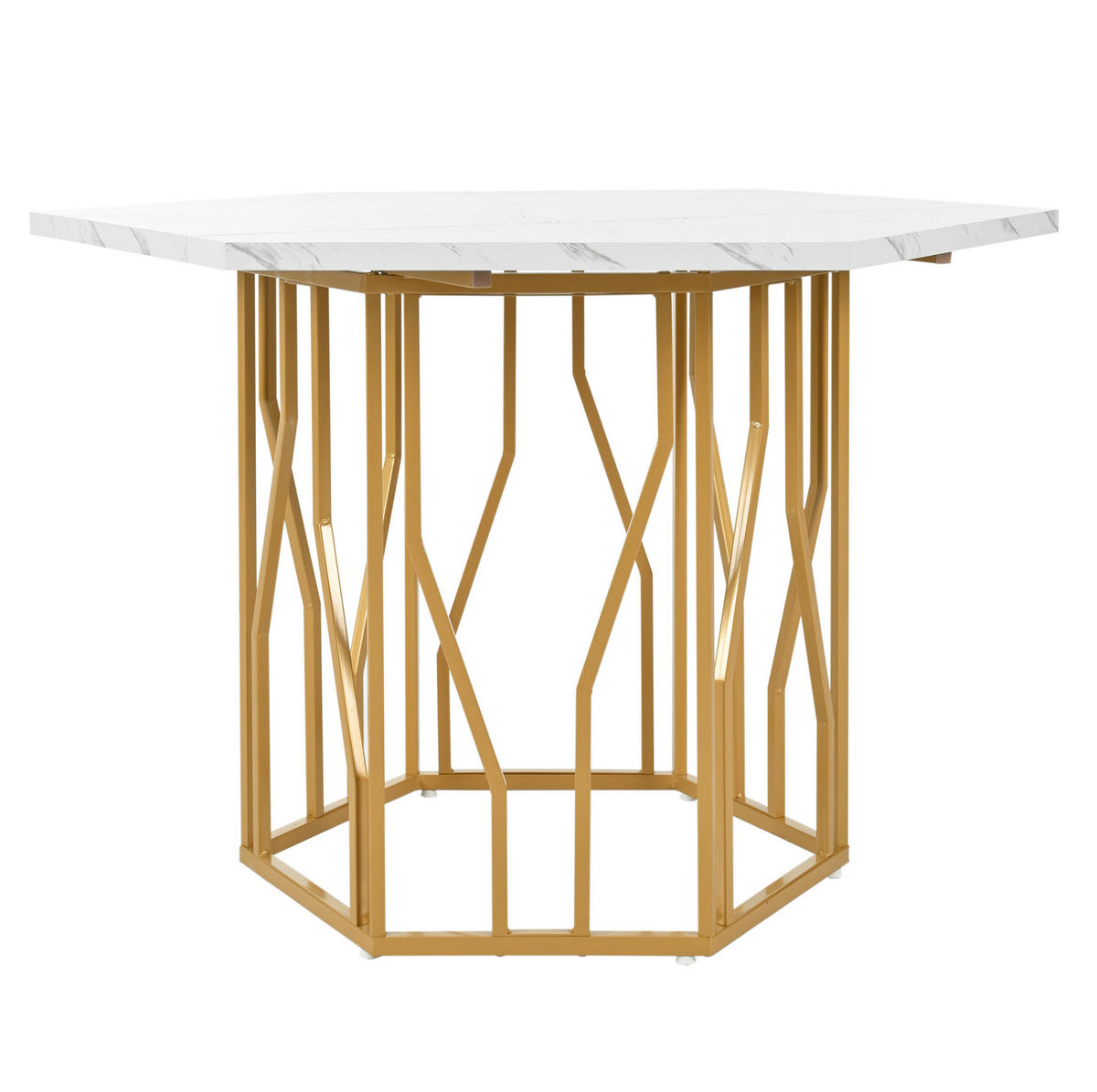 ESSTISCH 115,5/100/75 cm in Marmoroptik mit goldenem Metallgestell - Weiß, Holzwerkstoff (100/115.5/75cm) - BEAOK