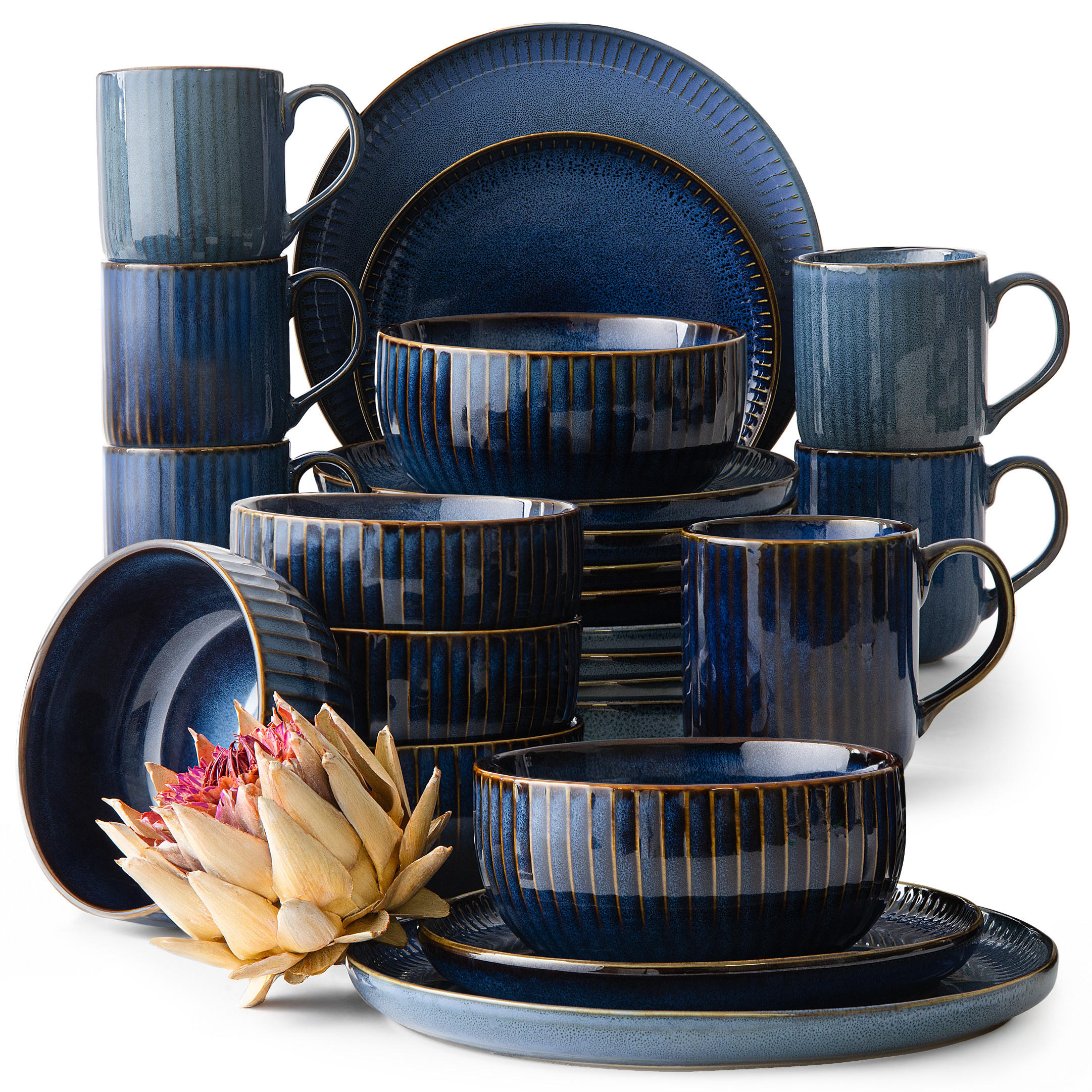 KOMBISERVICE AD STRIPES 6 PERSONEN, 24-tlg - Dunkelblau, Keramik (26/10/26cm) - KONSIMO®