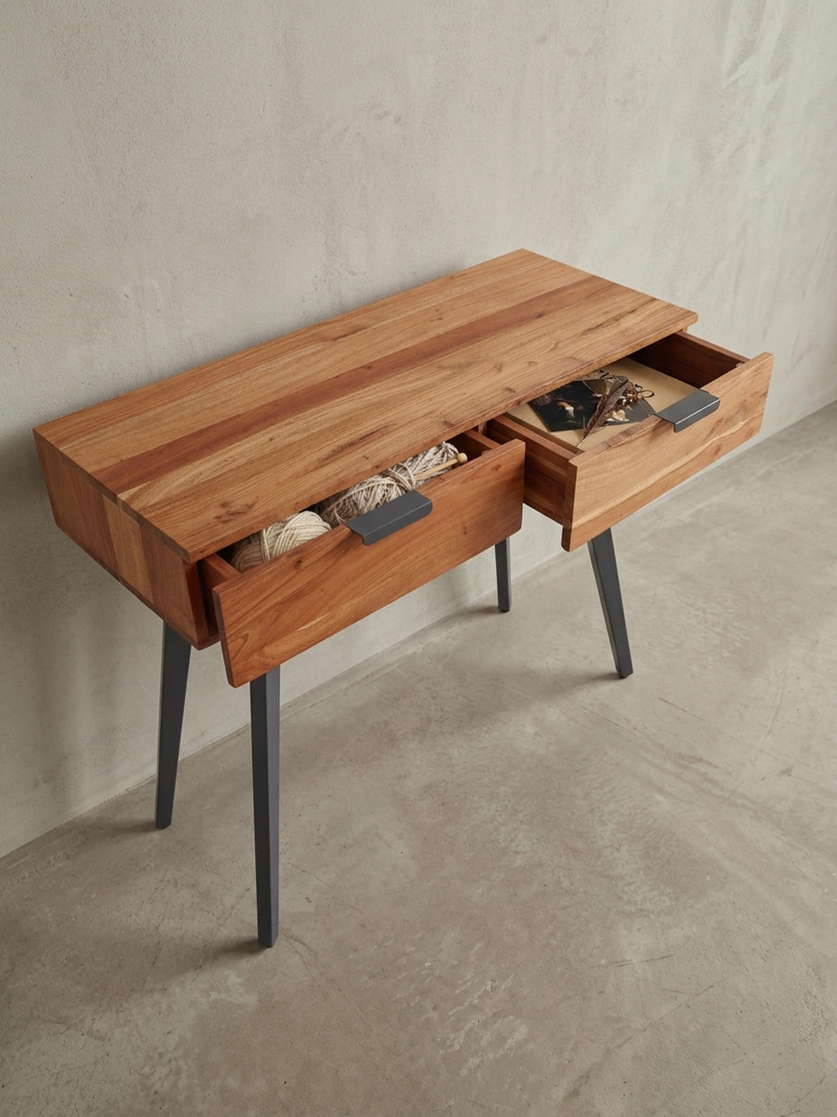 KONSOLENTISCH – Massivholz/Metall, 2 Schubladen, individuelles Design - Beige/Anthrazit, Holz/Metall (36/90/78cm) - KADIMA DESIGN