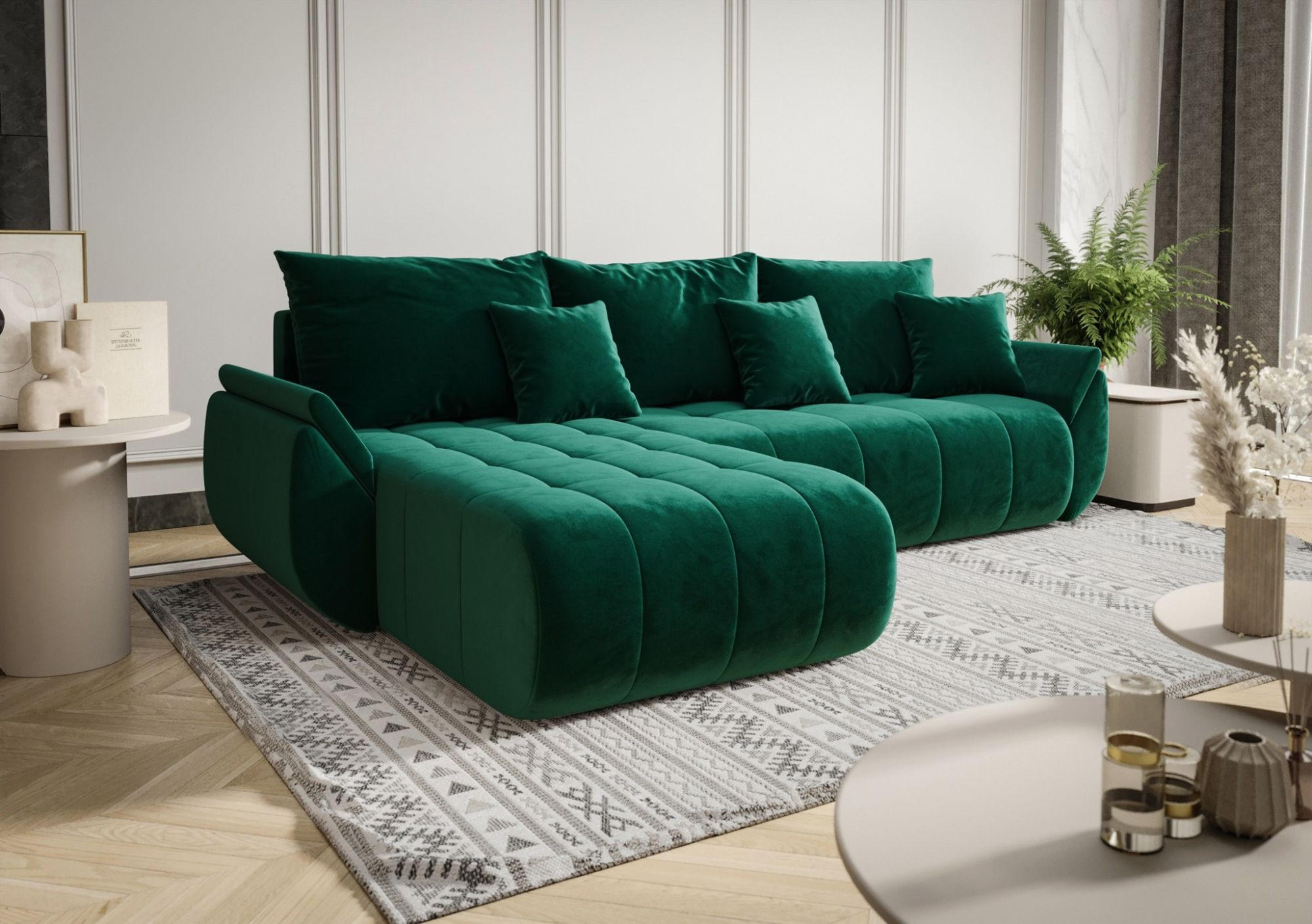 Thumbnail - Fun Möbel Ecksofa, Grün, Textil, Ottomane links, 280x185 cm, Wohnzimmer, Sofas & Couches, Wohnlandschaften, Ecksofas