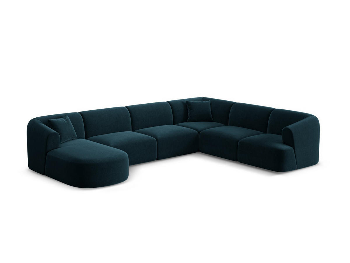 MODULARES-PANORAMASOFA rechts Campi aus Samt petrol 7 Sitzplätze - Petrol, Textil (255/70/330cm) - Cosmopolitan Design