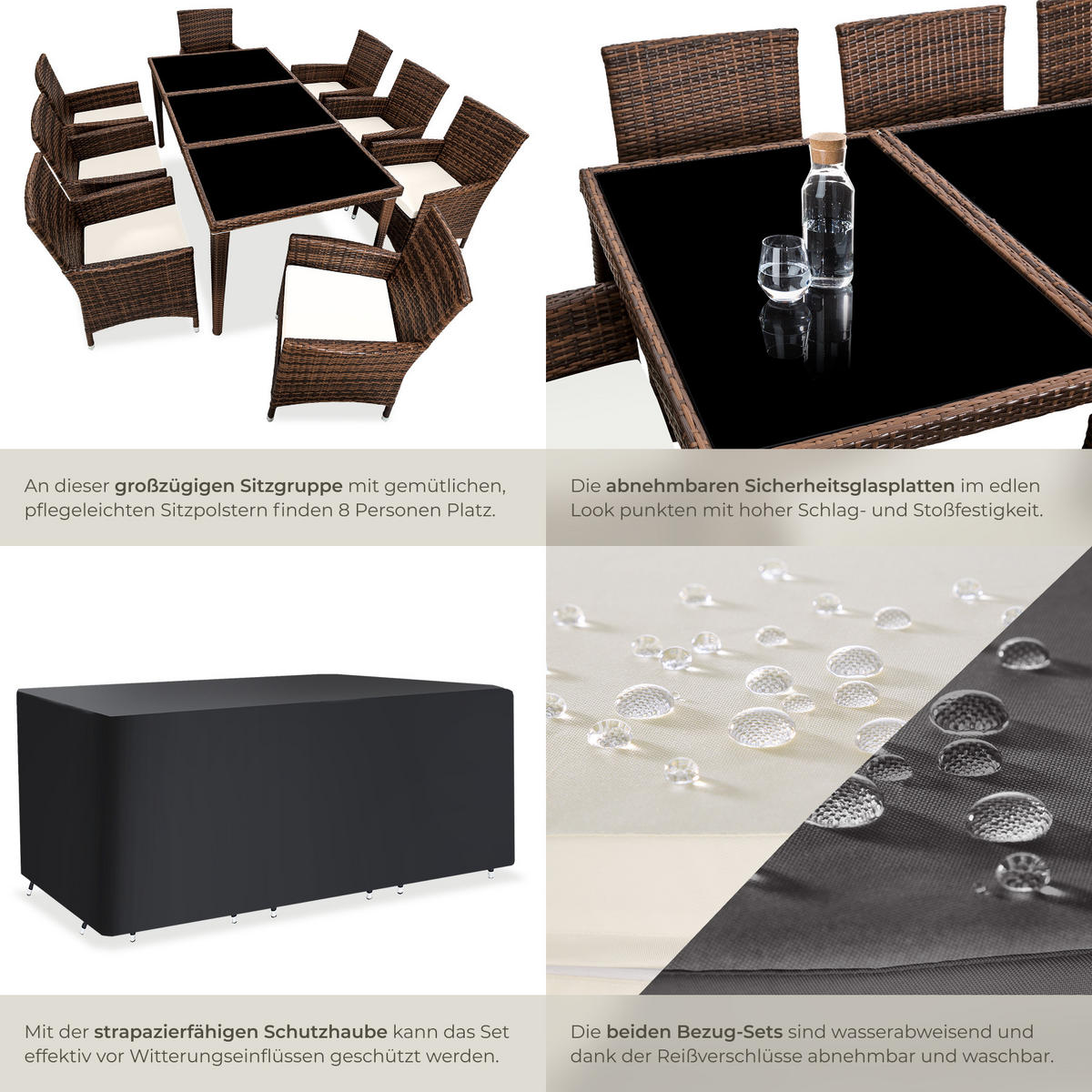 RATTAN SITZGRUPPE Menorca,2 Bezugssets, inklusive Schutzhülle,schwarz/braun - Schwarz/Braun, Kunststoff - tectake