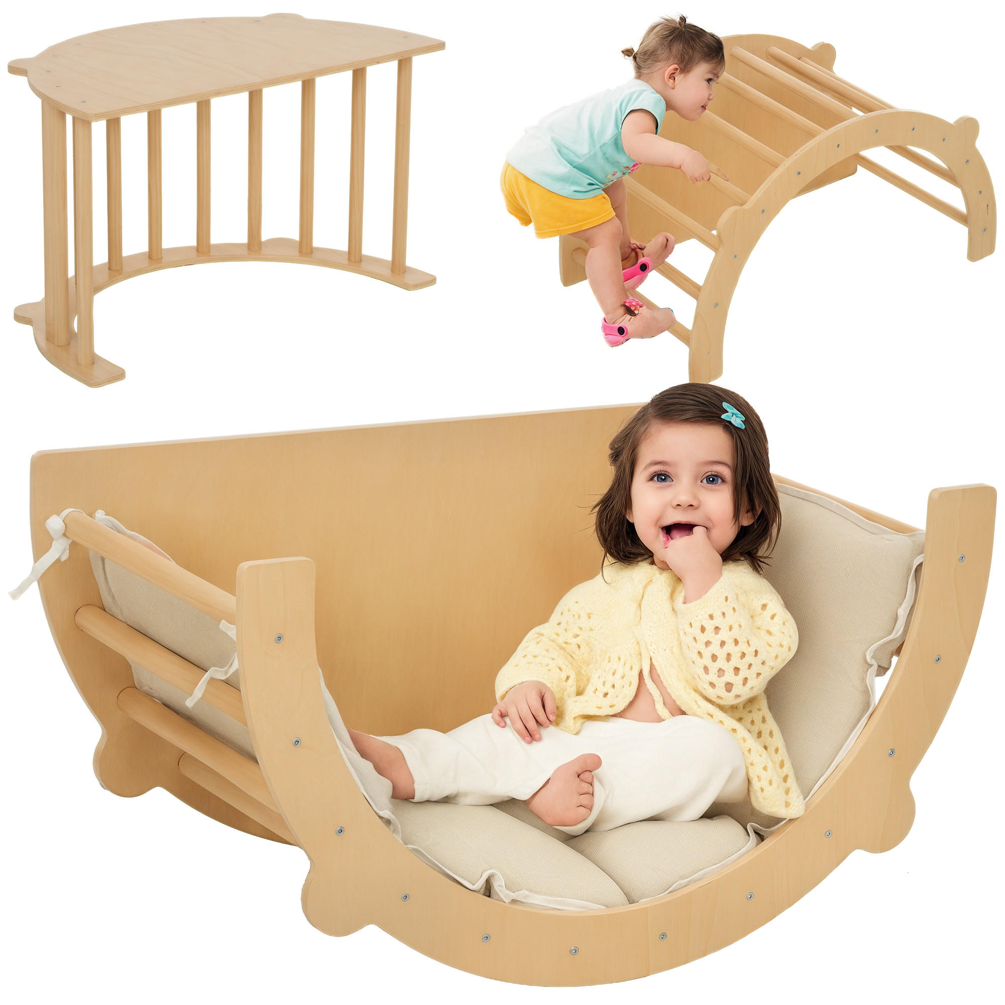 KLETTERBOGEN DE-09806 3-in-1 mit Polster, für 1,5-4 Jahre Holz - Naturfarben, Holz (52/90cm) - ComfortXL