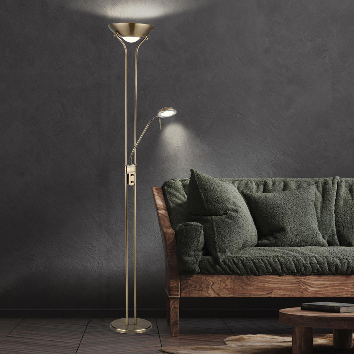 LED STEHLEUCHTE Metall Messing - Messingfarben, Glas (25.5/25.5/180cm) - Globo Lighting