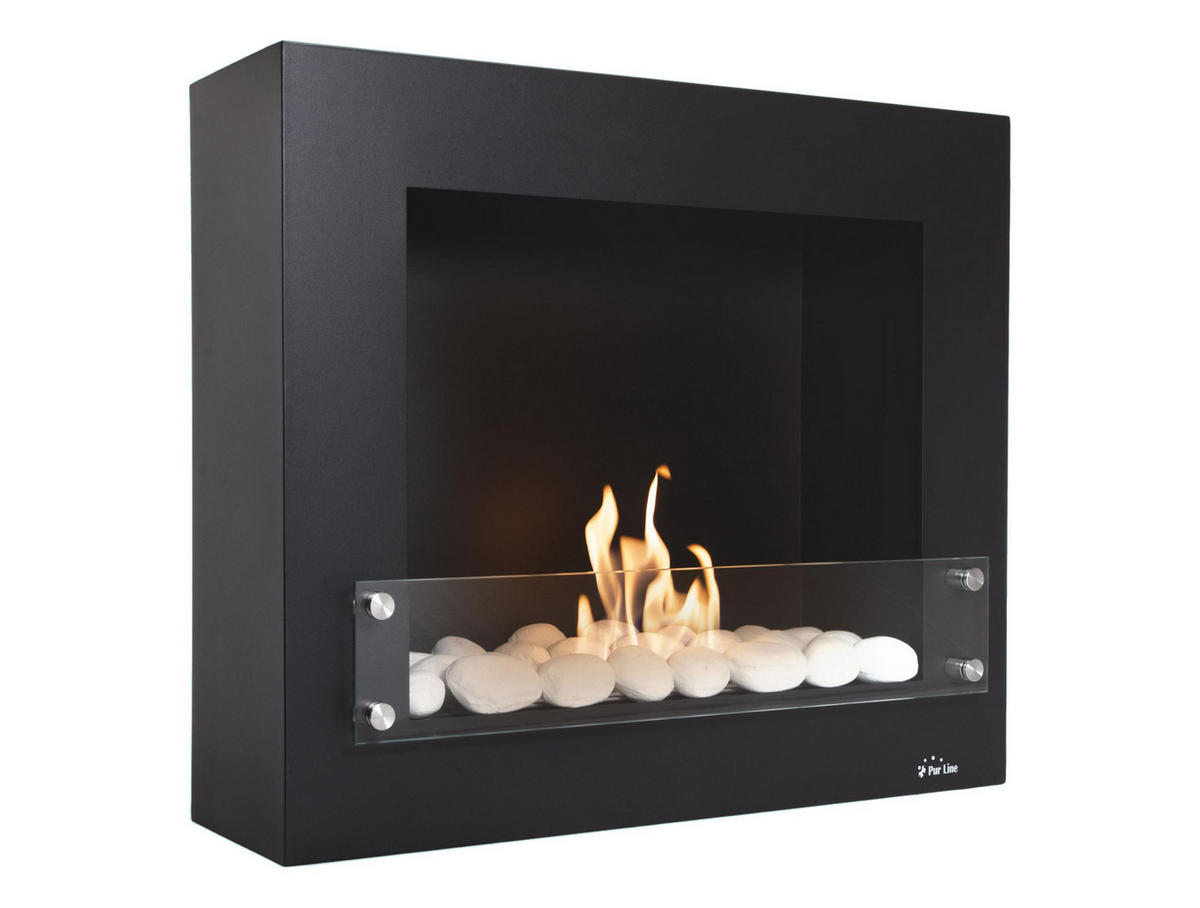 BIOETHANOL-KAMIN Schwarz Wandmodell inklusive 1.2 L Brennblock - Schwarz, Metall (70/60/20cm) - Purline
