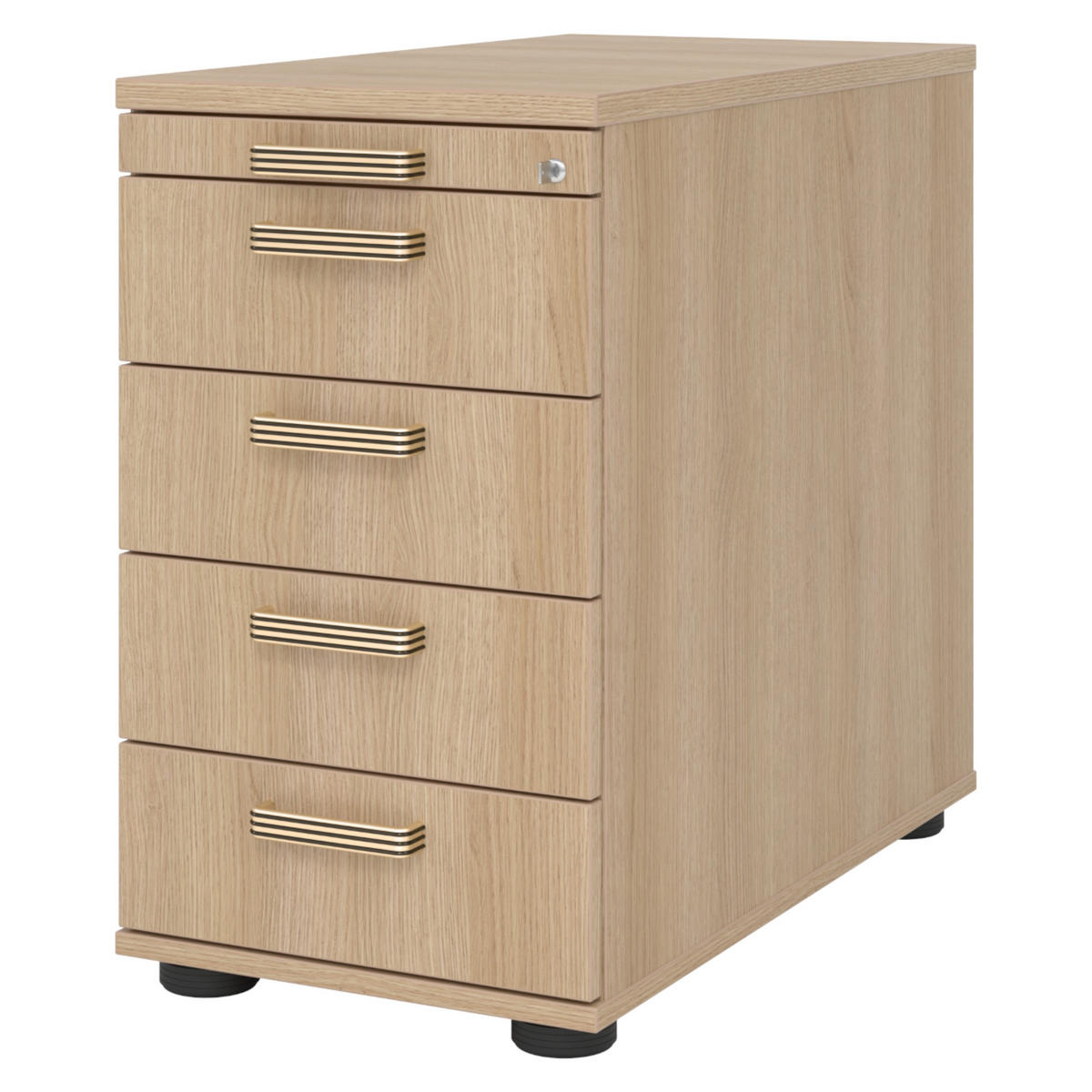 STANDCONTAINER - mit 4 Schubladen 80/42,8/72 cm in Eichefarben Streifengriff (Kunststoff) - Eichefarben, Holzwerkstoff (42.8/72/80cm) - bümö