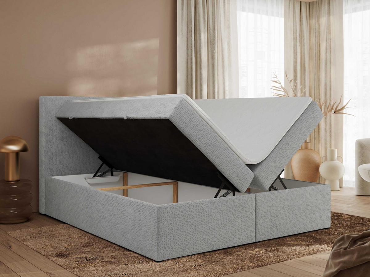 BOXBETT JAGUAR 140/200 - Hellgrau Struktur - H3 - Hellgrau, Holz/Textil (140/200cm) - MKS