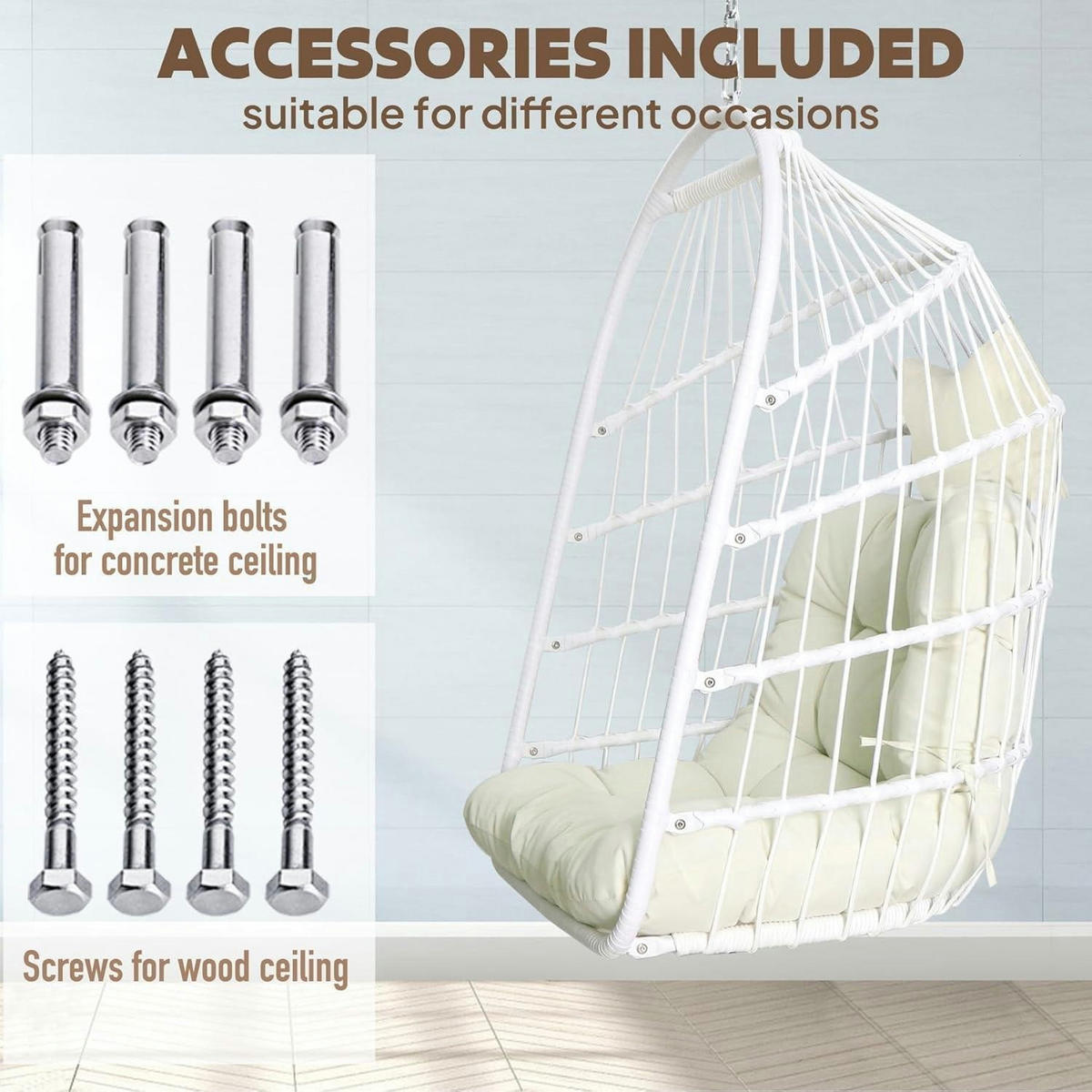 HÄNGESESSEL Korb Rattan Weiß mit Aufhängeset - Weiß, Kunststoff (73/1.5/108cm)