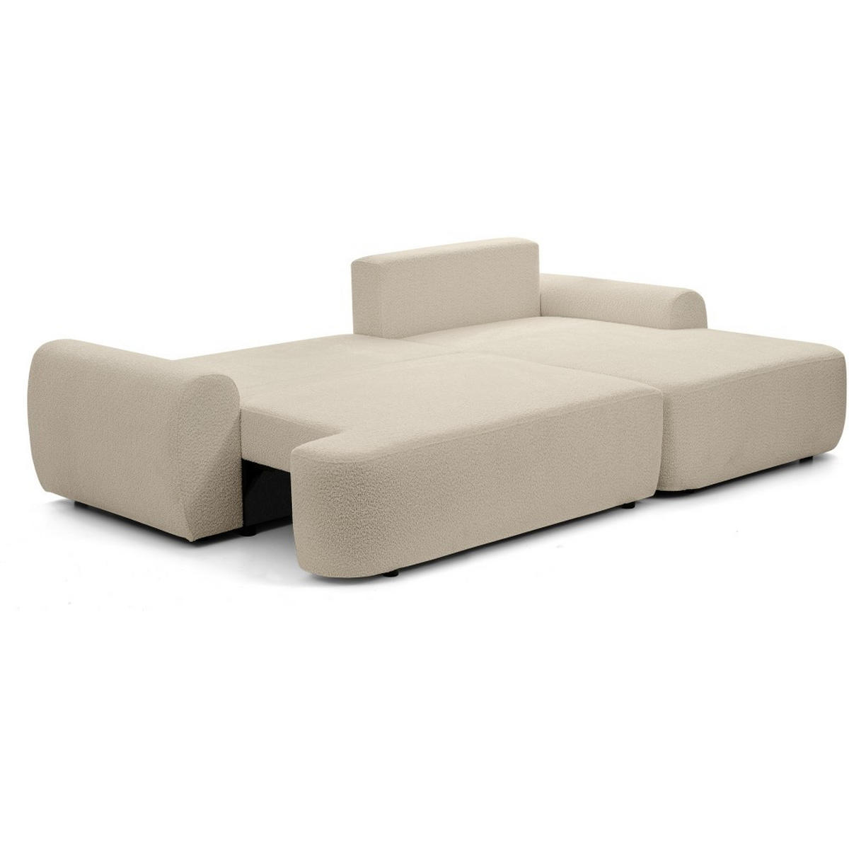 ECKSCHLAFSOFA Oliver im Bouclé-Gewebe, Beige, rechts - Beige/Schwarz, Textil (266/160cm) - Beautysofa
