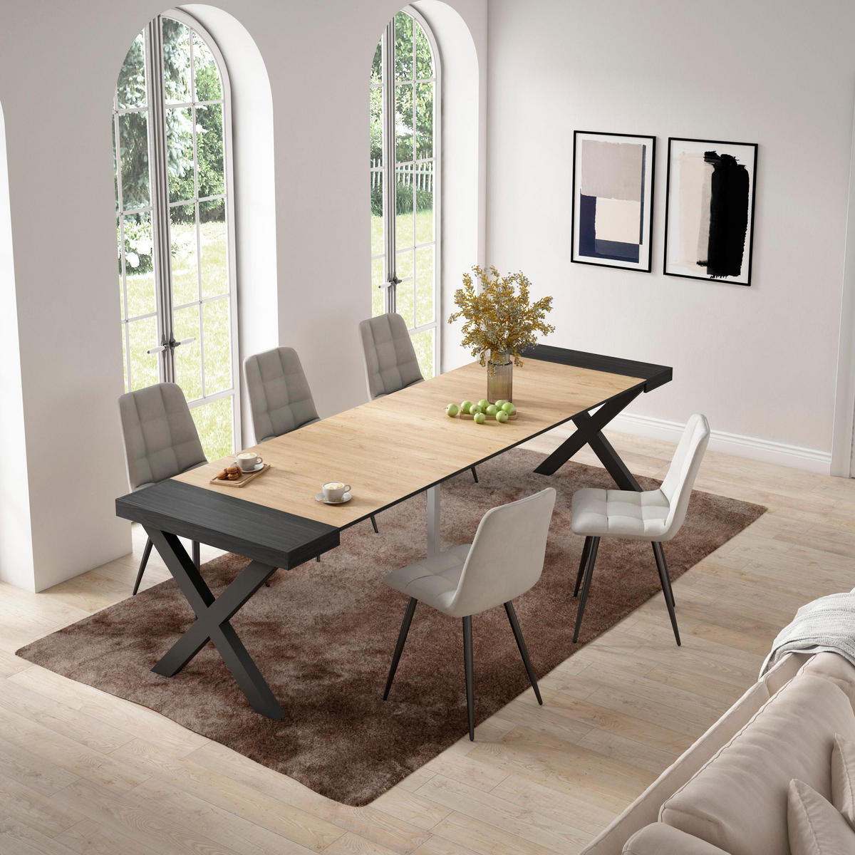 KONSOLENTISCH ausziehbar 58 bis 302cm, für 14 Gäste, schwarz eiche, 90/58/73cm - Eichefarben/Schwarz, Holzwerkstoff (90/302/73cm) - Skraut Home