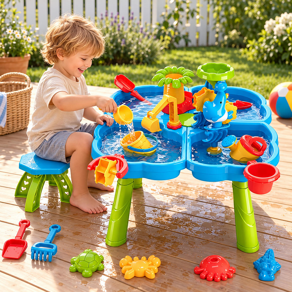 MASA Multicolor copii joc cu apa cu taburet - multicolor, material plastic (58/58cm) - Relaxdays