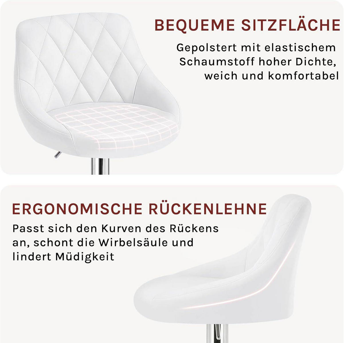 BARHOCKER, Kunstleder, Höhenverstellbar, 360° Drehbar - Weiß, Metall (47/104/39cm) - Woltu