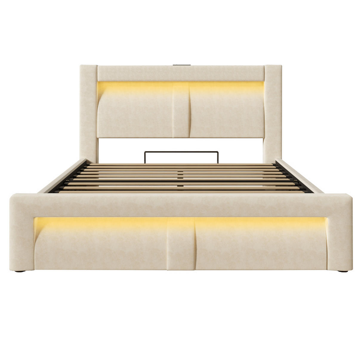 POLSTERBETT 160/200 cm Beige aus Samt mit Stauraum, LED und USB- & Type-C-Anschlüssen - Beige, Textil (160/200cm) - Flora Grace