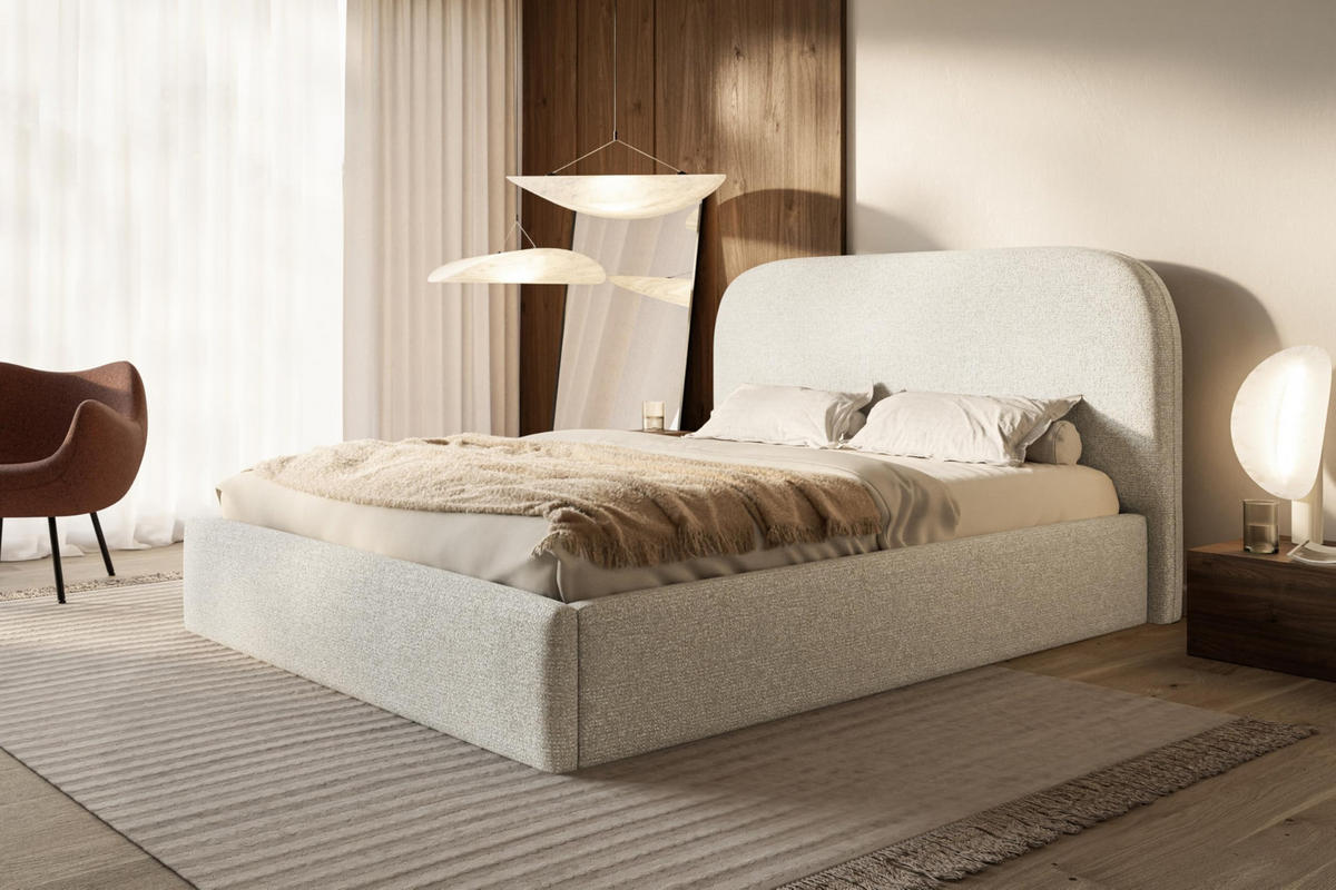 BETT 90x200 - Polsterbett mit Bettkasten und Metallrahmen - Modern Betten - Eleganter Puente-Stoff - Kollektion Verona - Beige - Beige, Holz/Textil (90/200cm) - Alpi-Möbel