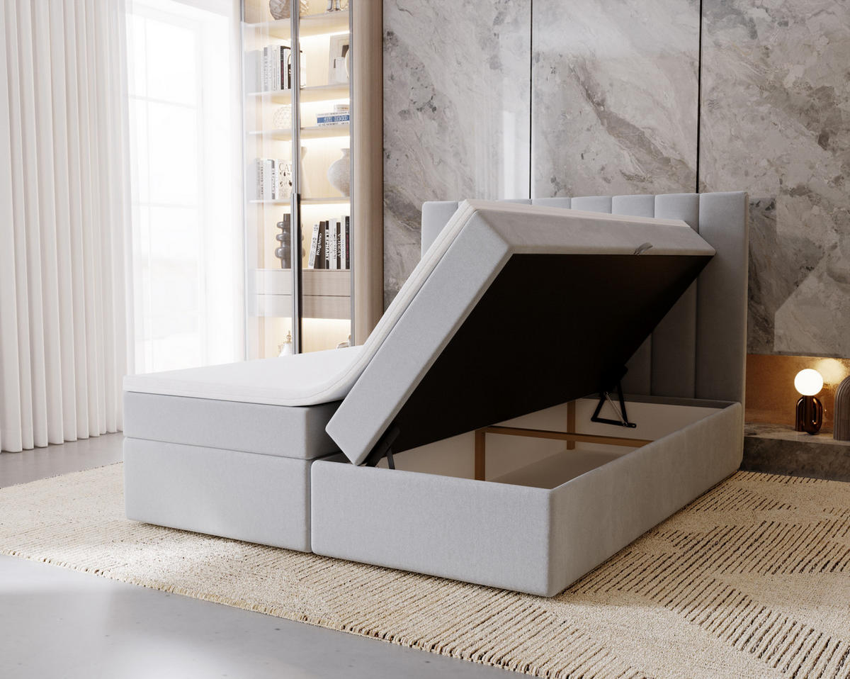 BOXBETT Nero mit 2 Bettkästen, 140x200, Farbe: Grün, Cordstoff, Doppelbett mit Bonell-Matratze inkl. Topper - Grün, Holz/Kunststoff (140/200cm) - Marpur