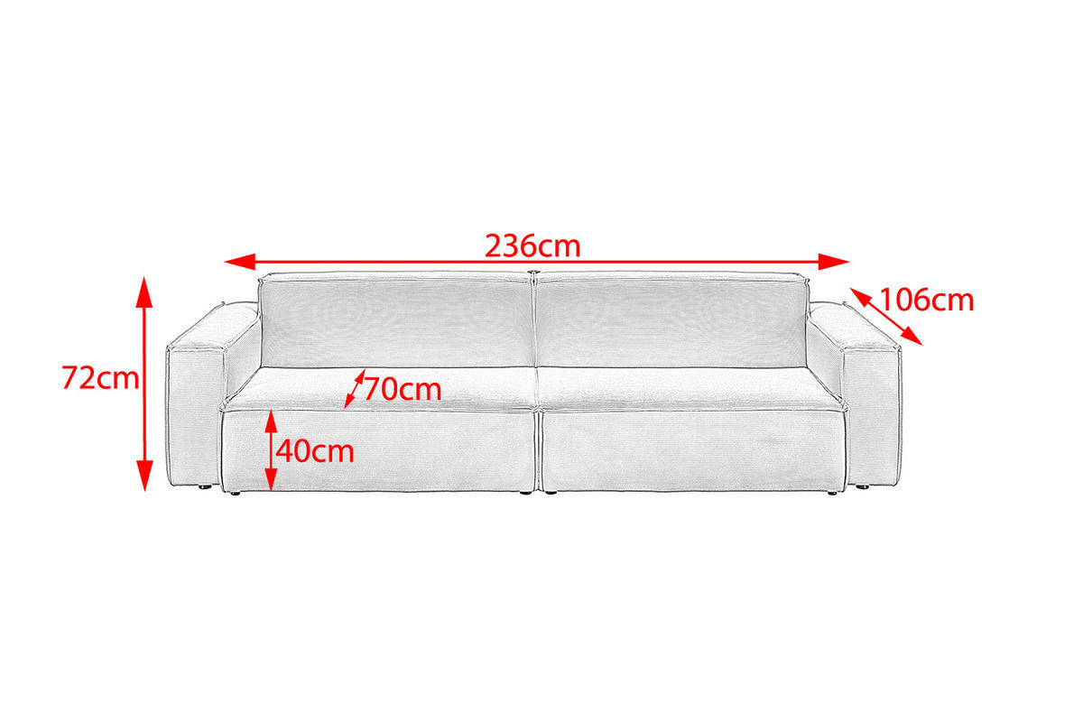 SOFA SAMU Anthrazit Cord - Anthrazit/Schwarz, Textil (236/72/106cm) - KAWOLA