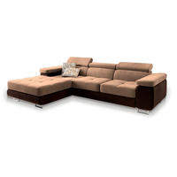 ECKSOFA ELMA L-S Beige Velours-Stoff mit Schlaffunktion - Beige, Holz (280/205cm) - MASSENO