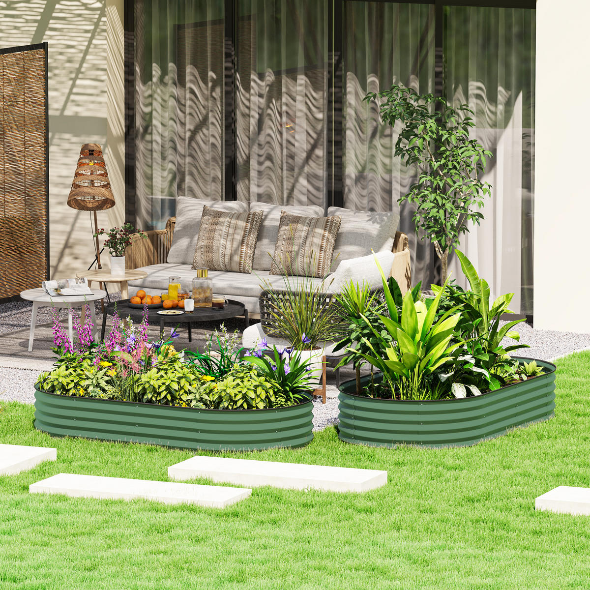 HOCHBEET 2er-Set aus Stahl - Grün, Metall (93/30/181cm) - Outsunny