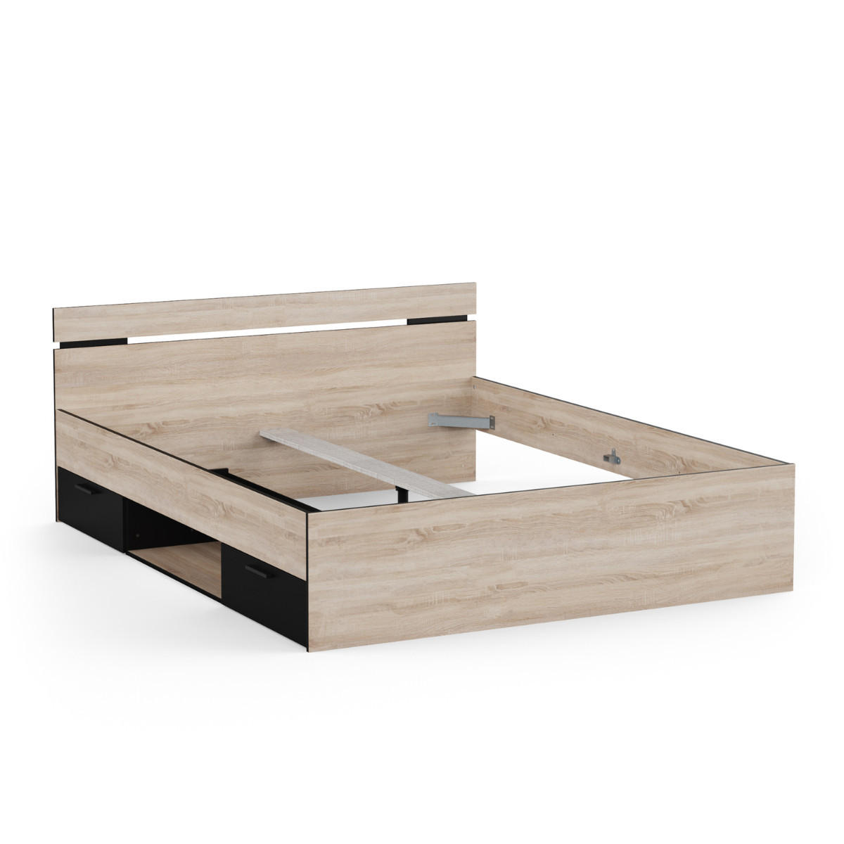 BETT 160x200 cm 2 schubladen und 1 fach - michigan 164,5/204,3/74,2 cm - Eichefarben/Schwarz, Holzwerkstoff (200/160cm) - Calicosy